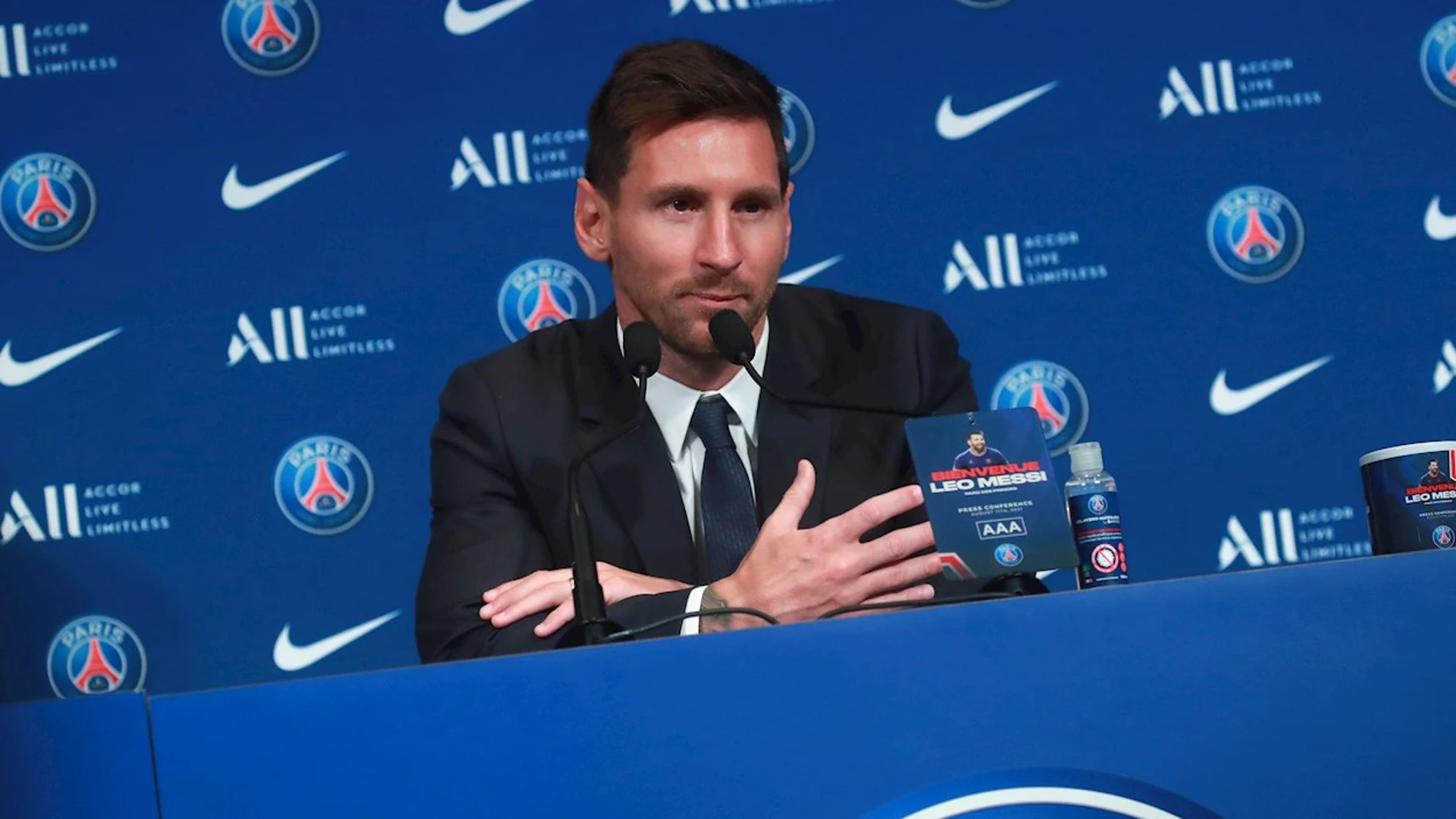 Leo Messi en su presentación como jugador del Paris Saint Germain