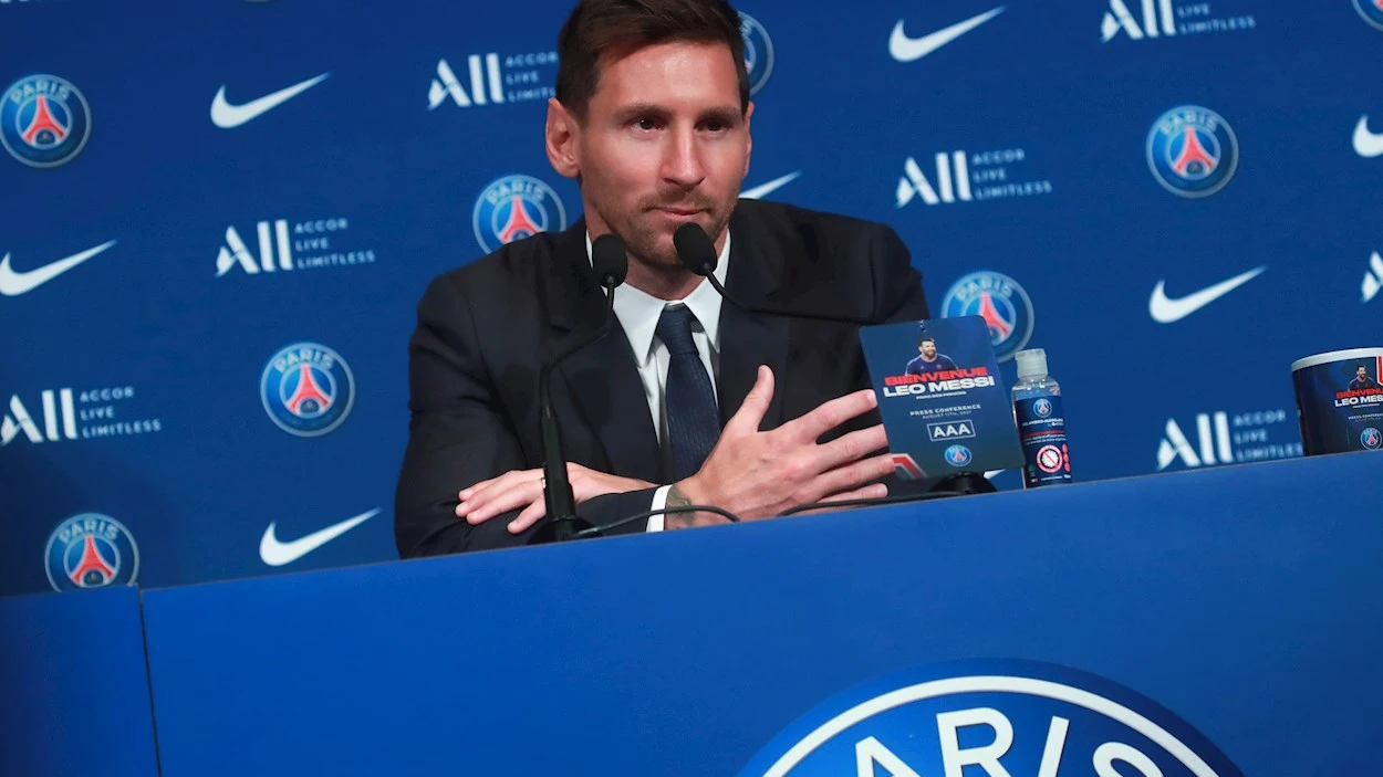 Leo Messi en su presentación como jugador del Paris Saint Germain