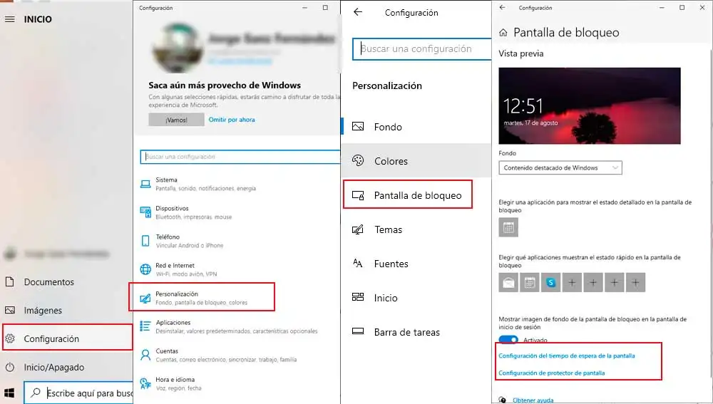 Activando el salvapantallas en Wndows Activando el salvapantallas en Wndows