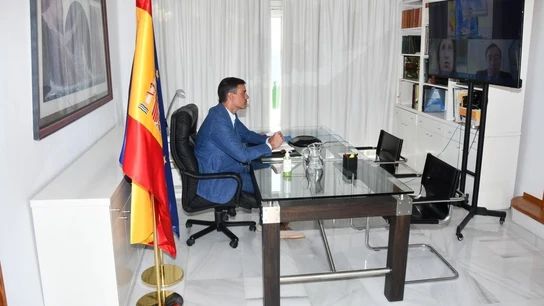 Pedro Sánchez, en una reunión por videoconferencia Pedro Sánchez, en una reunión por videoconferencia