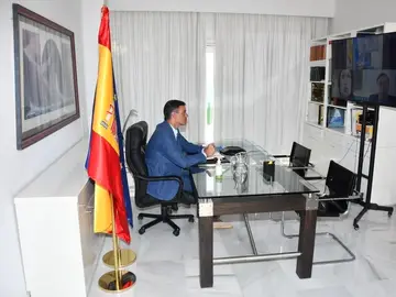 Pedro Sánchez, en una reunión por videoconferencia
