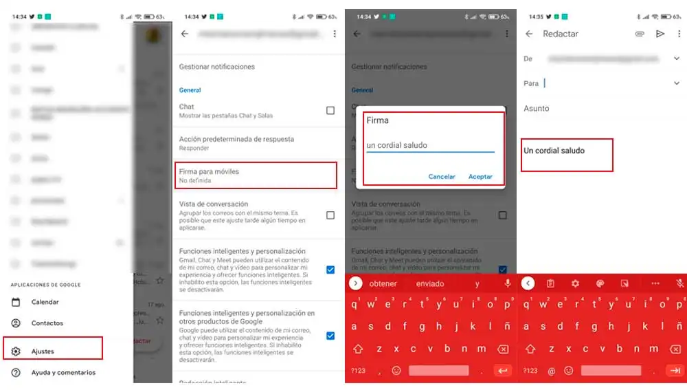 Definiendo la firma en la aplicación móvil de Gmail Definiendo la firma en la aplicación móvil de Gmail