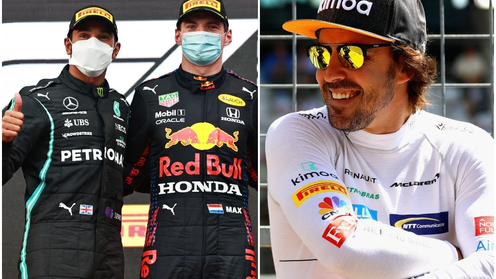 Lewis Hamilton, Max Verstappen y Fernando Alonso