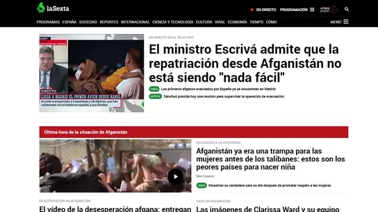 Captura de la web de laSexta el 19 de agosto Captura de la web de laSexta el 19 de agosto