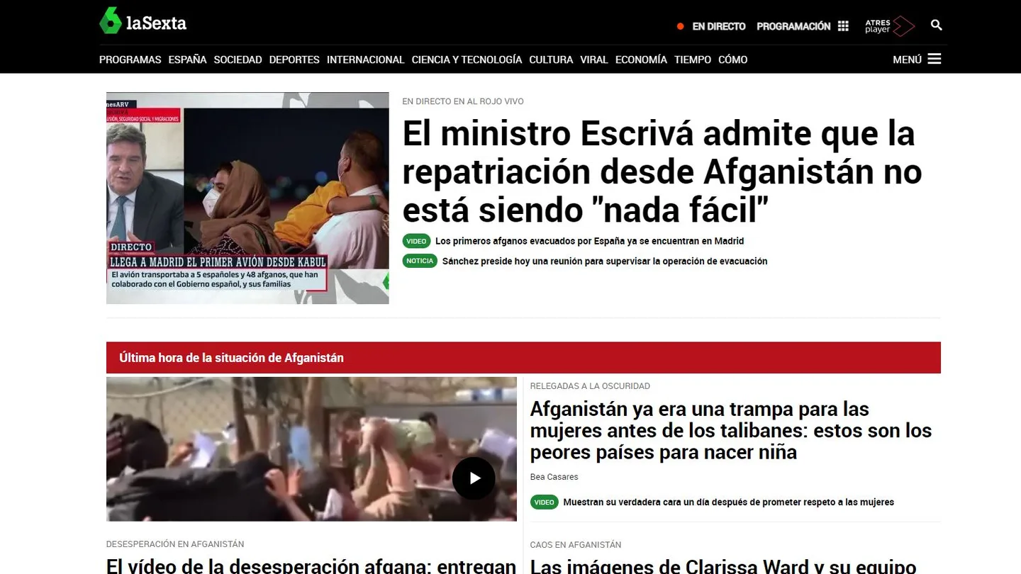 Captura de la web de laSexta el 19 de agosto Captura de la web de laSexta el 19 de agosto