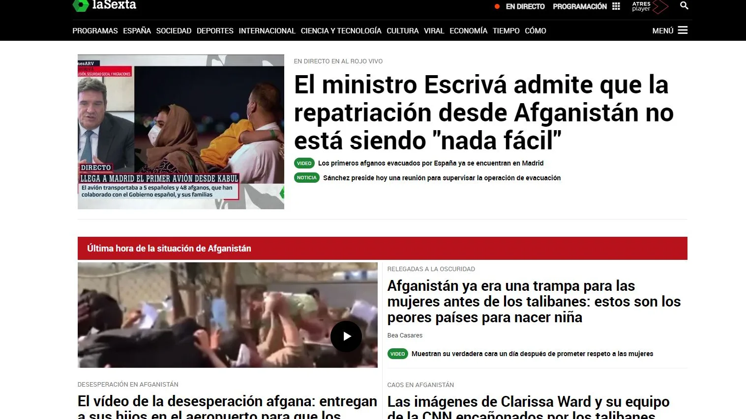 Captura de la web de laSexta el 19 de agosto