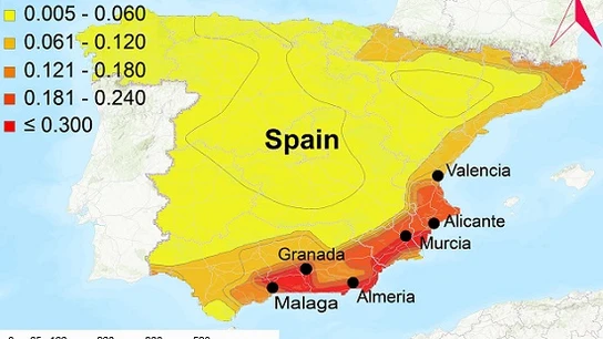 Mapa con la aceleración de diseño enfocada hacia el riesgo Colapso