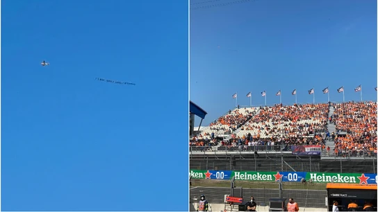 El mensaje en una avioneta a favor de Hamilton que ha sobrevolado el circuito de Zandvoort El mensaje en una avioneta a favor de Hamilton que ha sobrevolado el circuito de Zandvoort