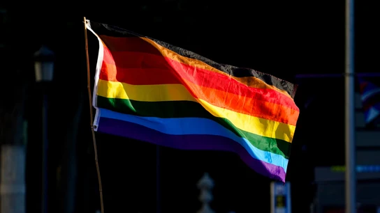 La bandera LGTBI durante una manifestación LGTBI