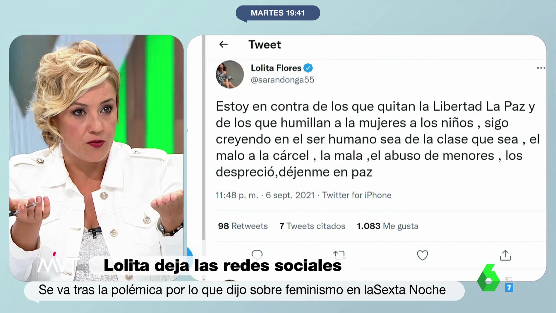 La indignación de Cristina Pardo ante las críticas a Lolita en Twitter