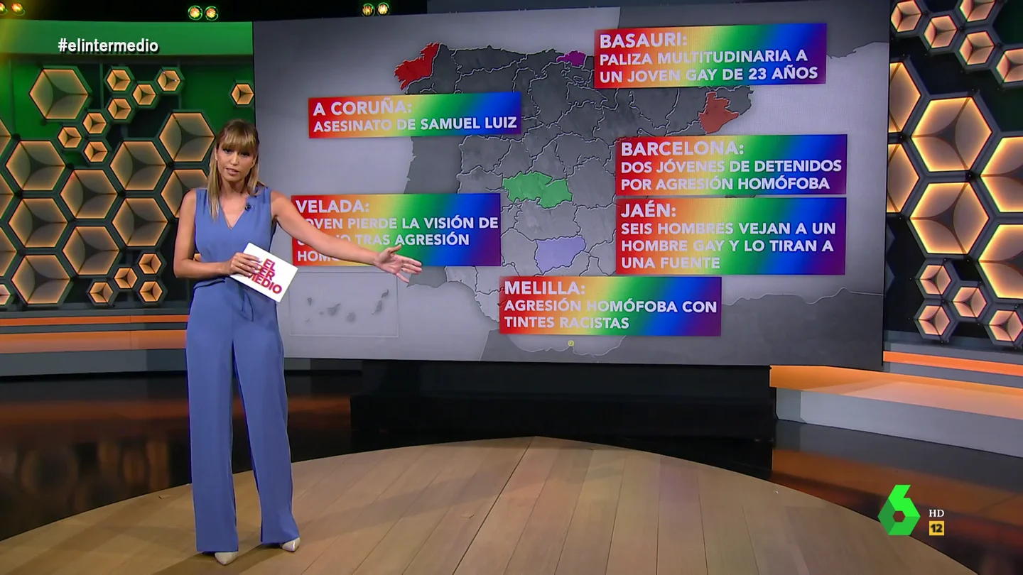 Sandra Sabatés muestra el vergonzoso mapa de las agresiones homófobas: "No permitamos cambiar la bandera arcoíris por una negra" Sandra Sabatés muestra el vergonzoso mapa de las agresiones homófobas: "No permitamos cambiar la bandera arcoíris por una negra"