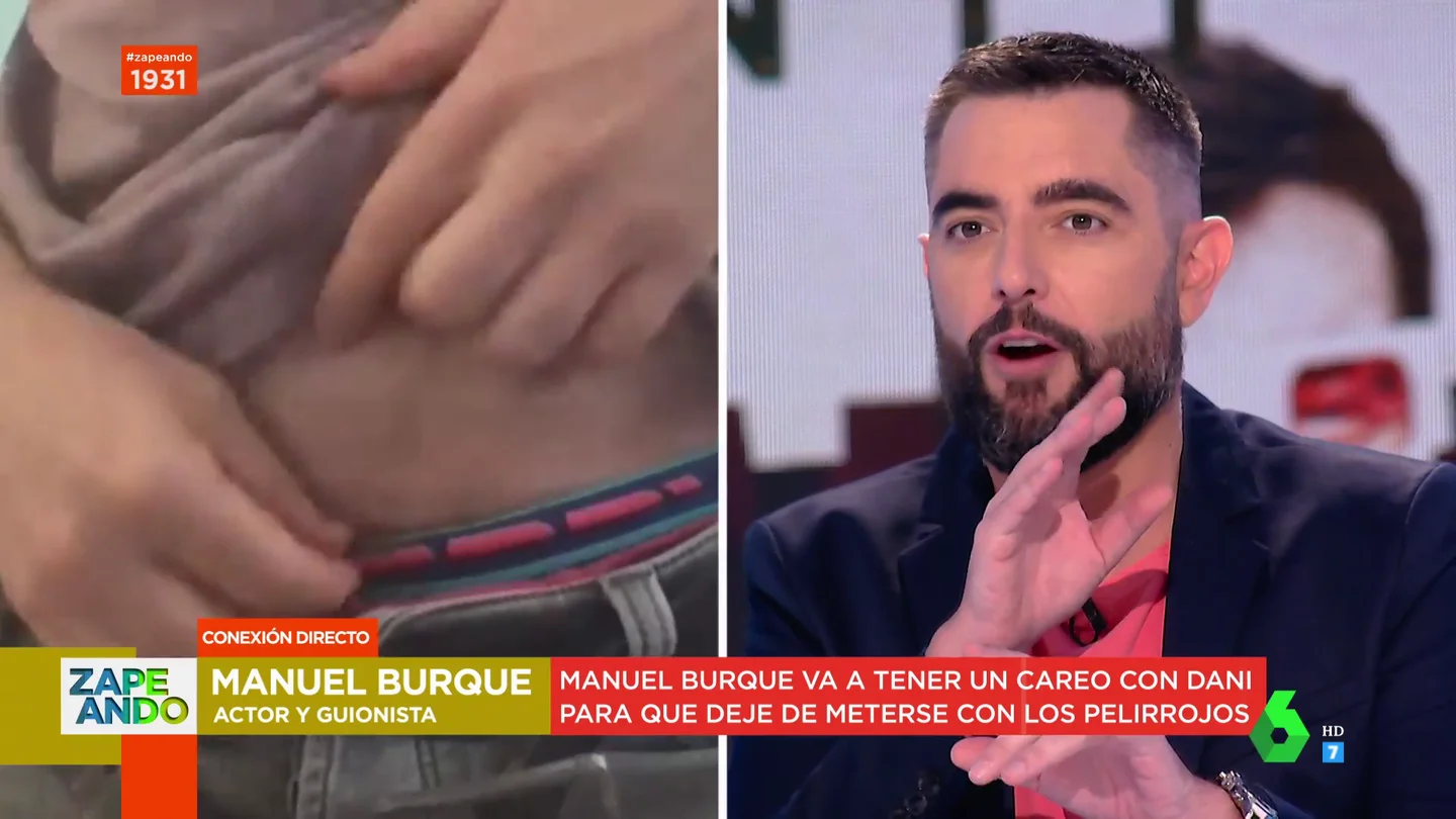 Manuel Burque escandaliza al plató de Zapeando al bajarse la bragueta en directo: "¡Manu, no!" Manuel Burque escandaliza al plató de Zapeando al bajarse la bragueta en directo: "¡Manu, no!"