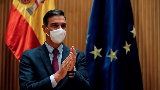 El presidente del Gobierno y secretario general del PSOE, Pedro Sánchez, durante la reunión mantenida con diputados, senadores y europarlamentarios del PSOE este miércoles EFE