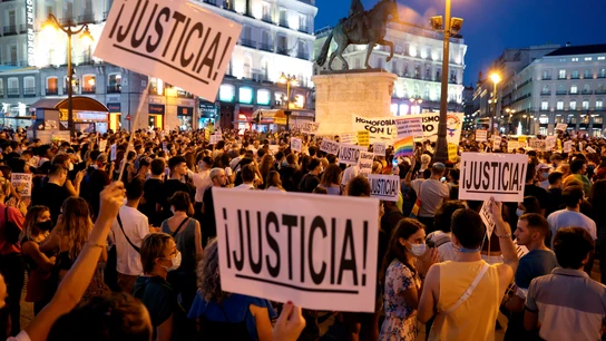 Manifestación contra las agresiones homófobas en Madrid. LGTBI