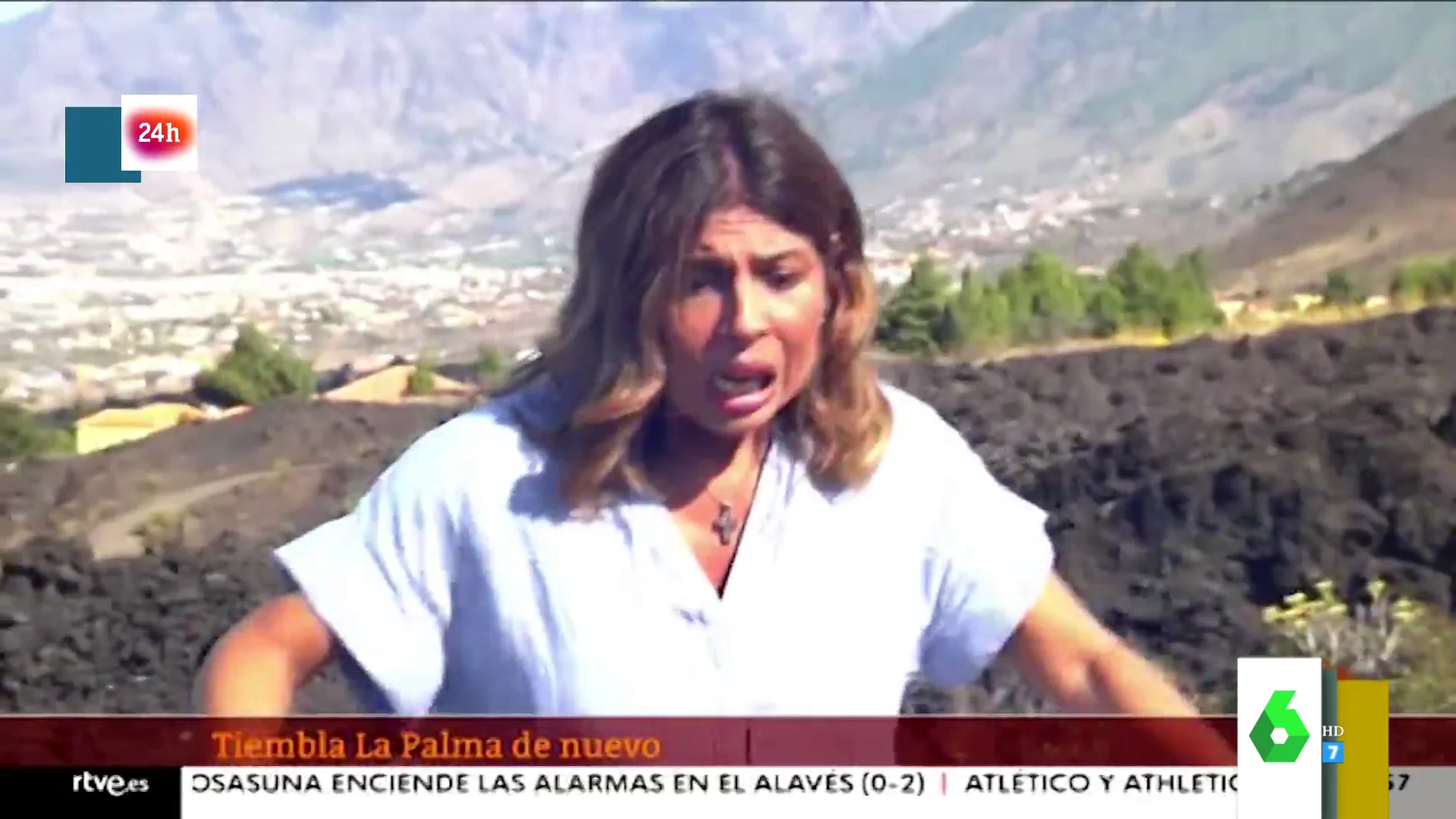 El susto de una reportera al sufrir en directo un terremoto en La Palma
