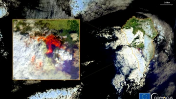 Imagen tomada por el satélite Copernicus de la erupción del volcán en La Palma