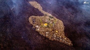 La imagen de una vivienda que se ha salvado de la lava del volcán de Cumbre Vieja