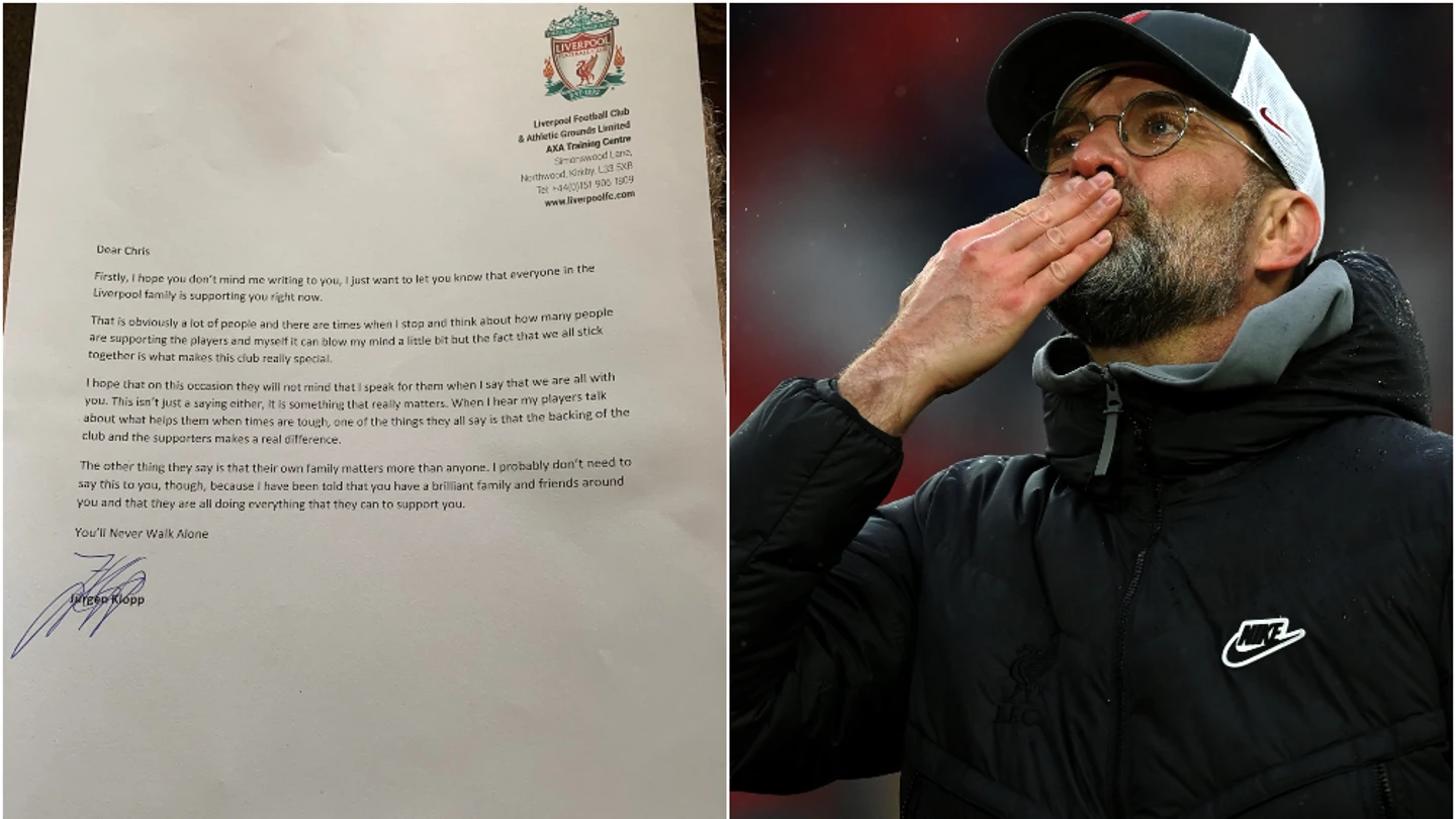 Increíble gesto de Jürgen Klopp: envió una carta a un aficionado del Liverpool con cáncer Increíble gesto de Jürgen Klopp: envió una carta a un aficionado del Liverpool con cáncer