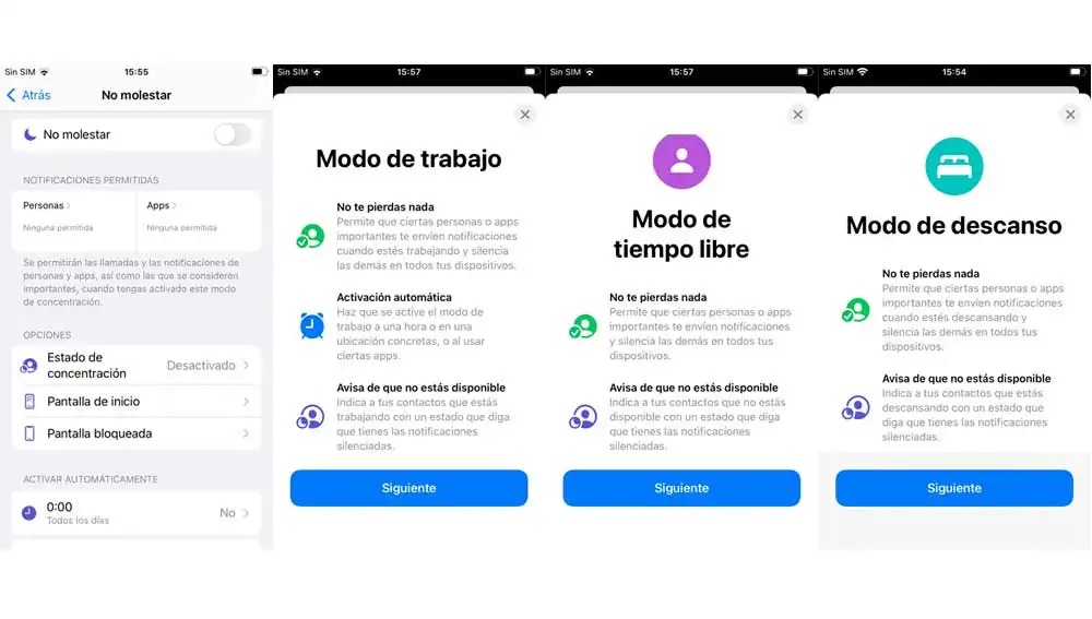 Los cuatro opciones del modo concentración Los cuatro opciones del modo concentración