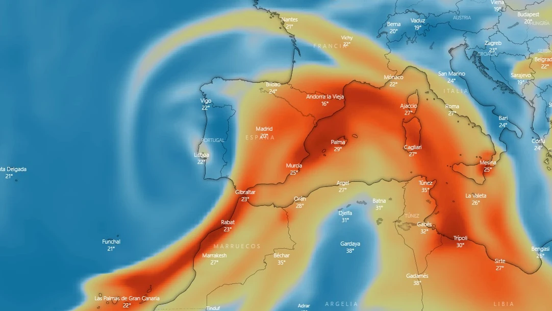 Posible trayectoria del dióxido de azufre del volcán de La Palma