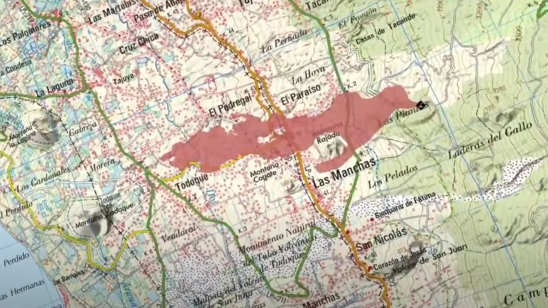 Mapa del avance de la erupción del volcán en La Palma