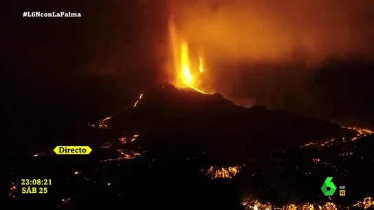 Las impactantes imágenes nocturnas del volcán de La Palma a vista de pájaro Las impactantes imágenes nocturnas del volcán de La Palma a vista de pájaro