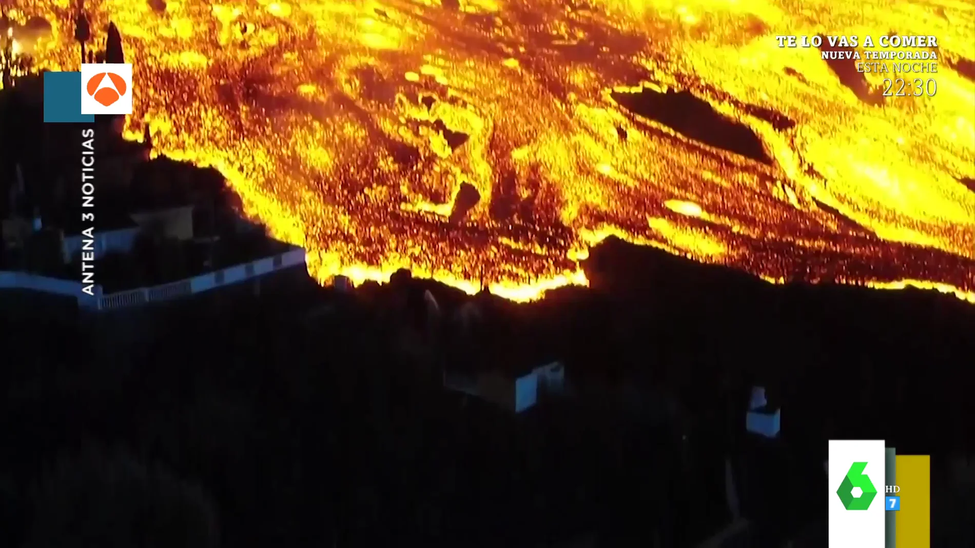 Las impactantes imágenes de cómo los lava llega a las casas de Todoque en plena noche