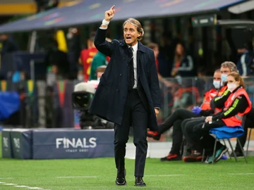 El seleccionador italiano, Roberto Mancini, durante el partido del conjunto contra la selección española.