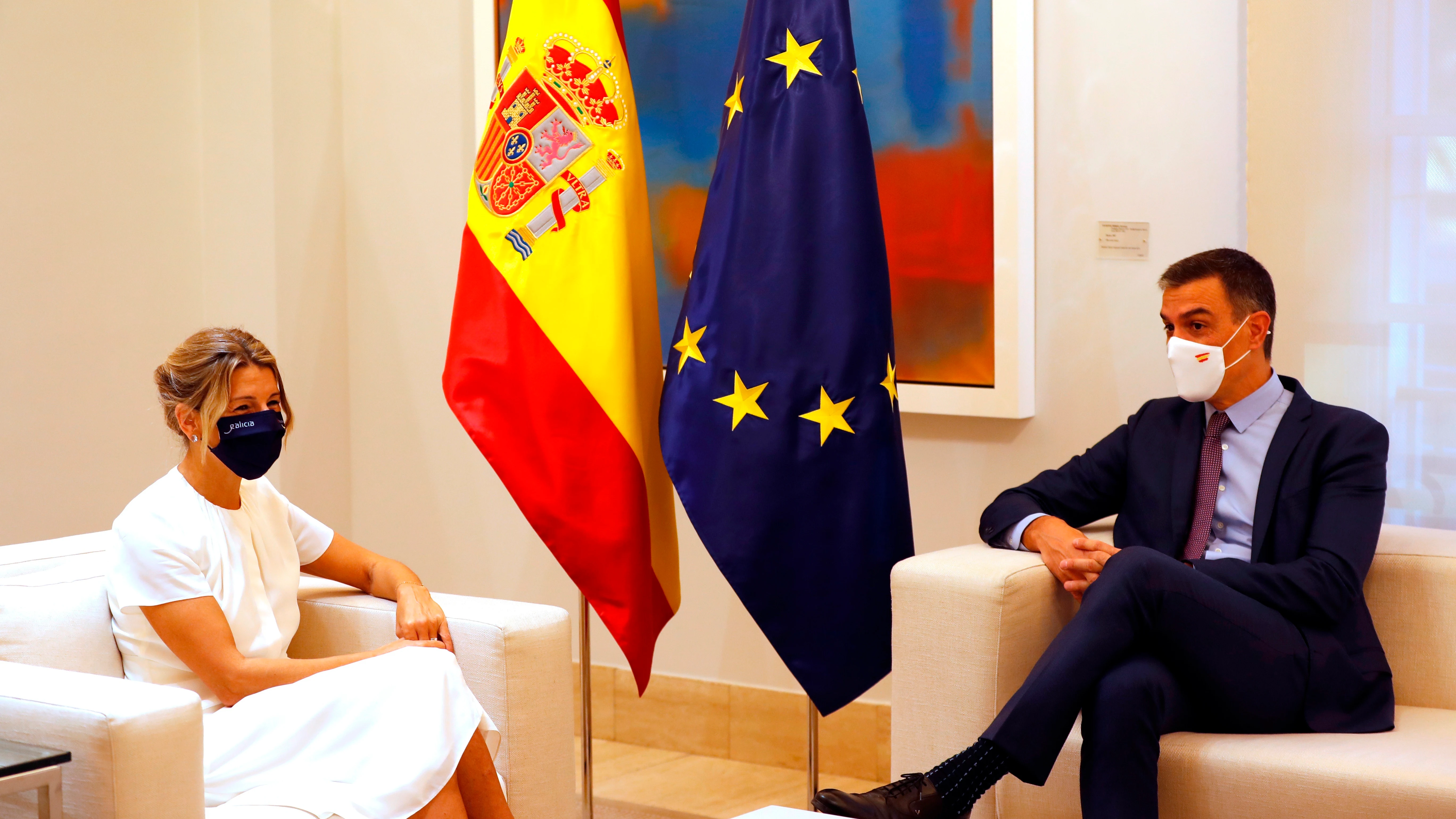 Yolanda Díaz y Pedro Sánchez, antes del Consejo de Ministros