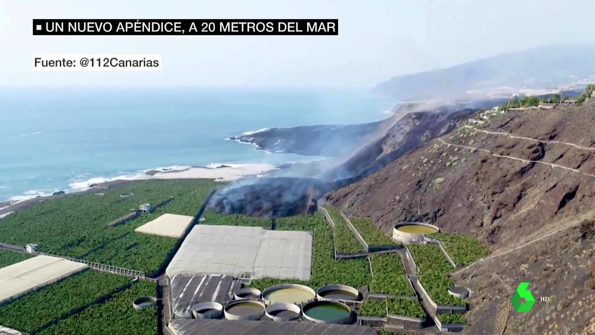 Avance de la nueva lengua de lava al mar