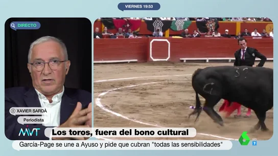 Xavier Sardà responde a Ayuso tras afirmar que quitar los toros del bono cultural es "un ataque a lo español": "Decir eso es anticuado" Xavier Sardà responde a Ayuso tras afirmar que quitar los toros del bono cultural es "un ataque a lo español": "Decir eso es anticuado"