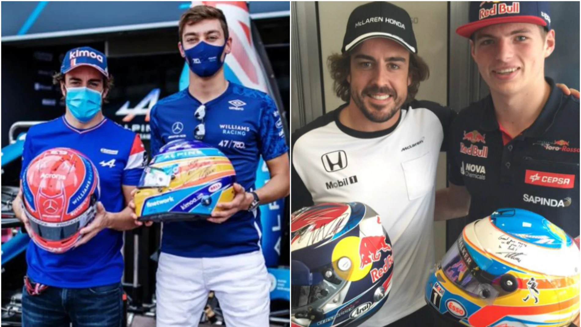Fernando Alonso, junto a George Russell y Max Verstappen