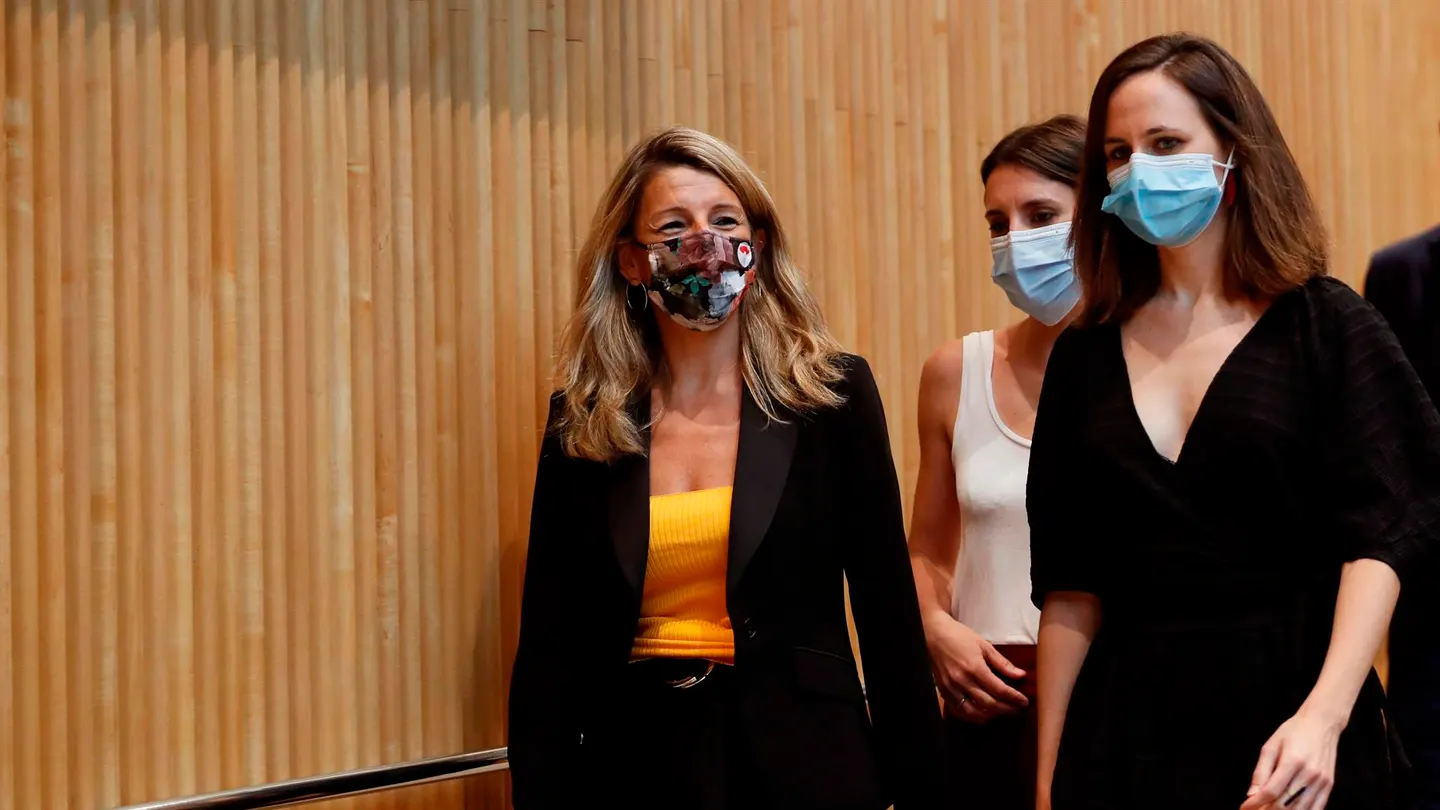 Imagen de archivo de las ministras de Trabajo y Economía Social, Yolanda Díaz; Igualdad, Irene Montero; y de Derechos Sociales y Agenda 2030, Ione Belarra. Imagen de archivo de las ministras de Trabajo y Economía Social, Yolanda Díaz; Igualdad, Irene Montero; y de Derechos Sociales y Agenda 2030, Ione Belarra.