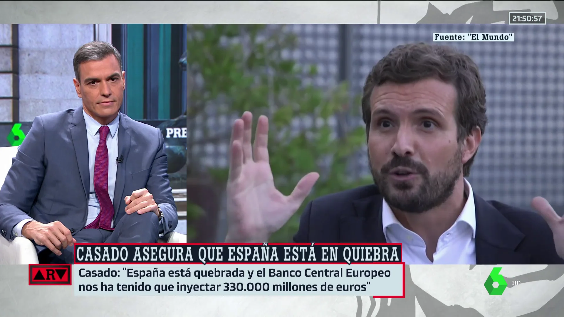 Sánchez responde a Casado que España "no está quebrada" y pide responsabilidad a la oposición: "Hay que ser leal con su país"