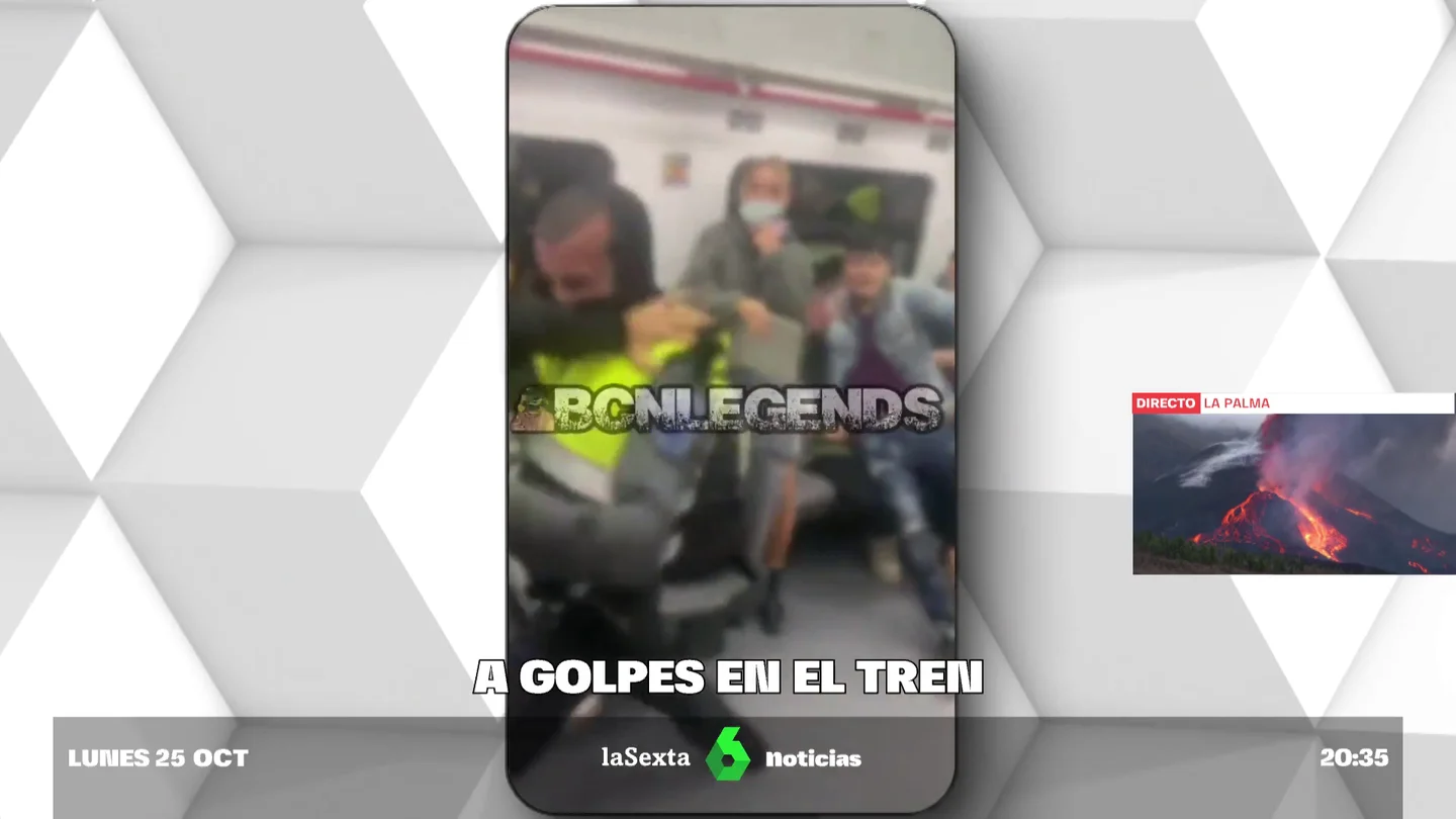 Brutal pelea entre un grupo de jóvenes y dos vigilantes de seguridad en un tren de cercanías en Sabadell Brutal pelea entre un grupo de jóvenes y dos vigilantes de seguridad en un tren de cercanías en Sabadell
