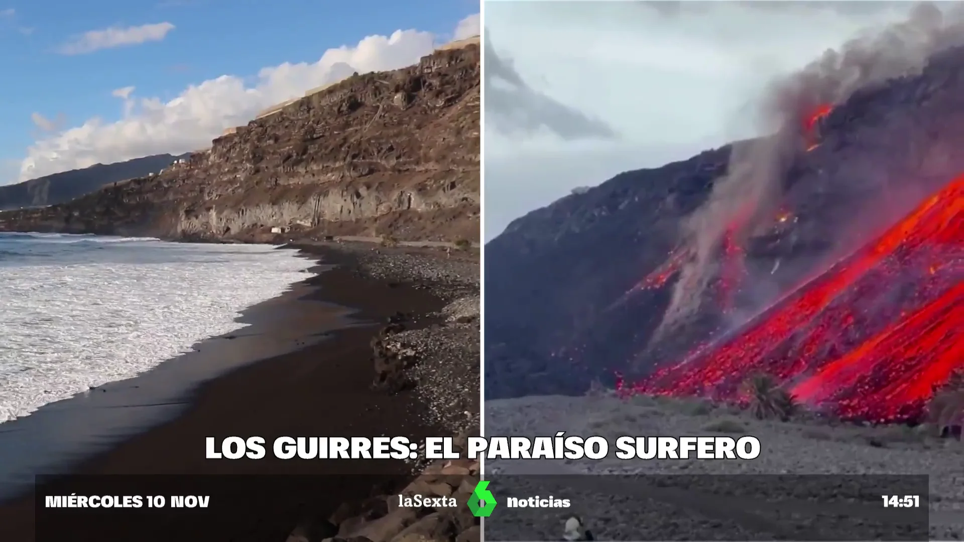 Antes y después de la playa de Los Guirres