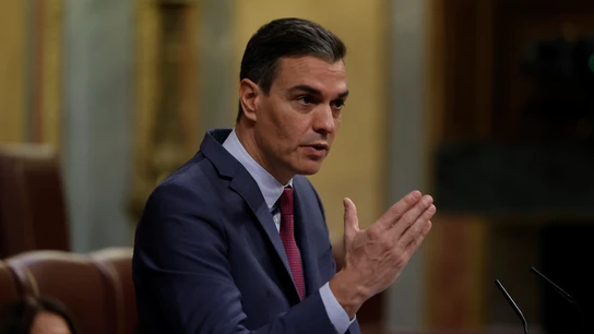 Pedro Sánchez en su intervención en la sesión de control al Gobierno Pedro Sánchez en su intervención en la sesión de control al Gobierno