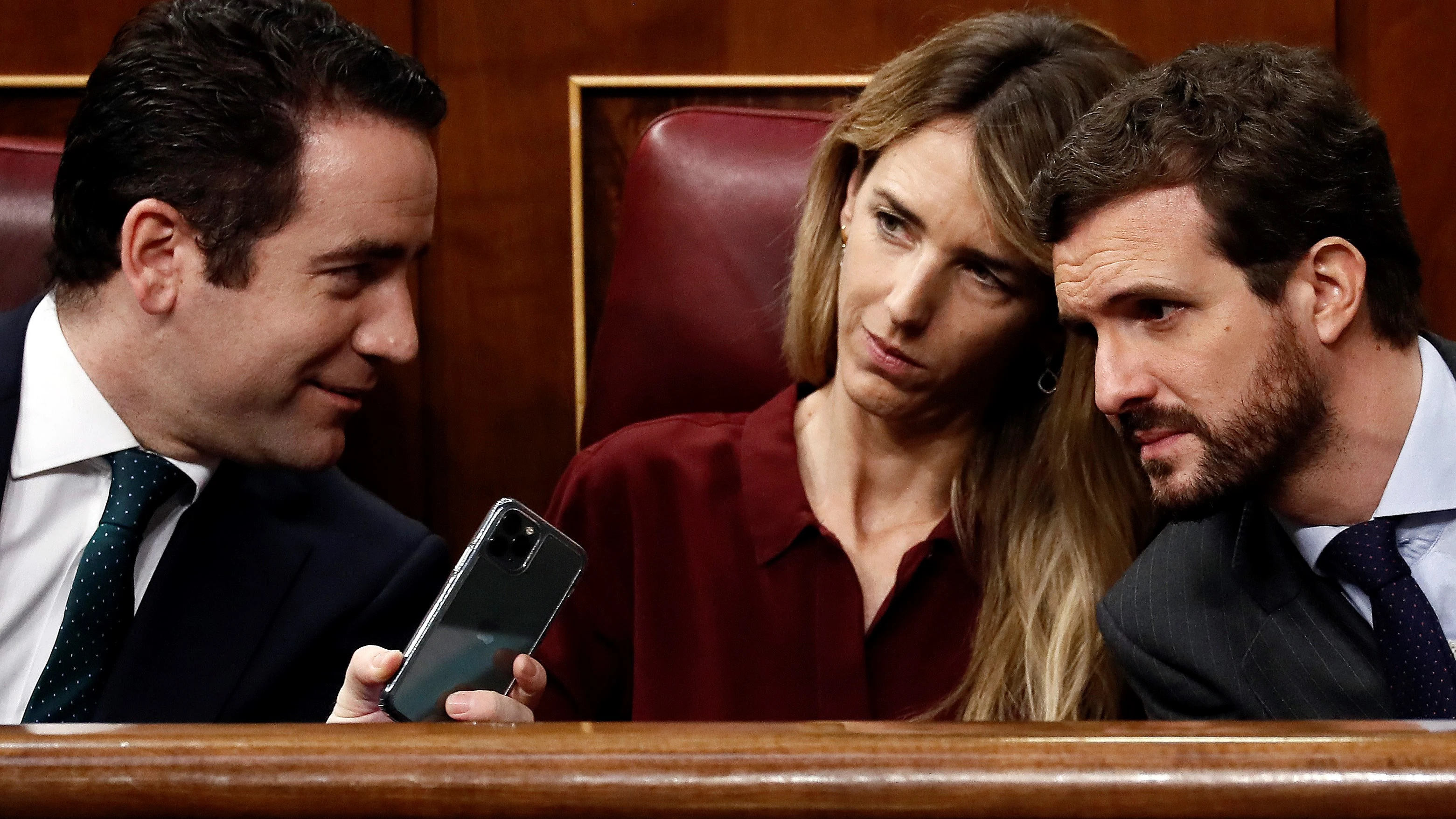 Teodoro García Egea, Cayetana Alvarez de Toledo y Pablo Casado en el Congreso de los Diputados