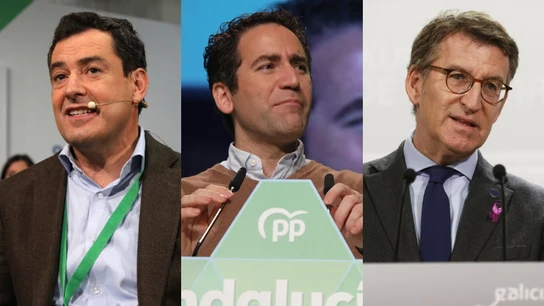 Juanma Moreno, Teodoro García Egea y Alberto Núñez Feijóo Juanma Moreno, Teodoro García Egea y Alberto Núñez Feijóo