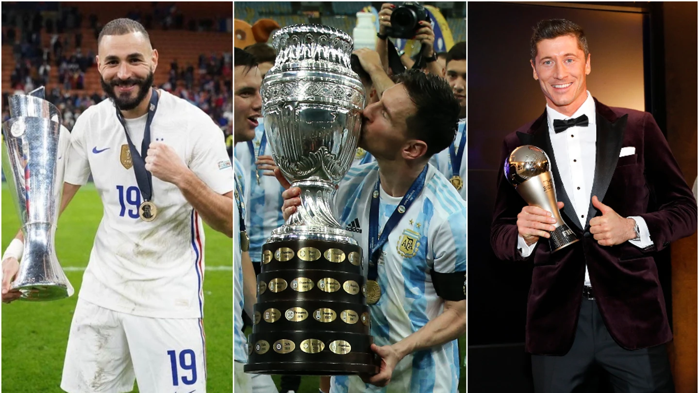 Karim Benzema, Leo Messi y Robert Lewandowski Karim Benzema, Leo Messi y Robert Lewandowski
