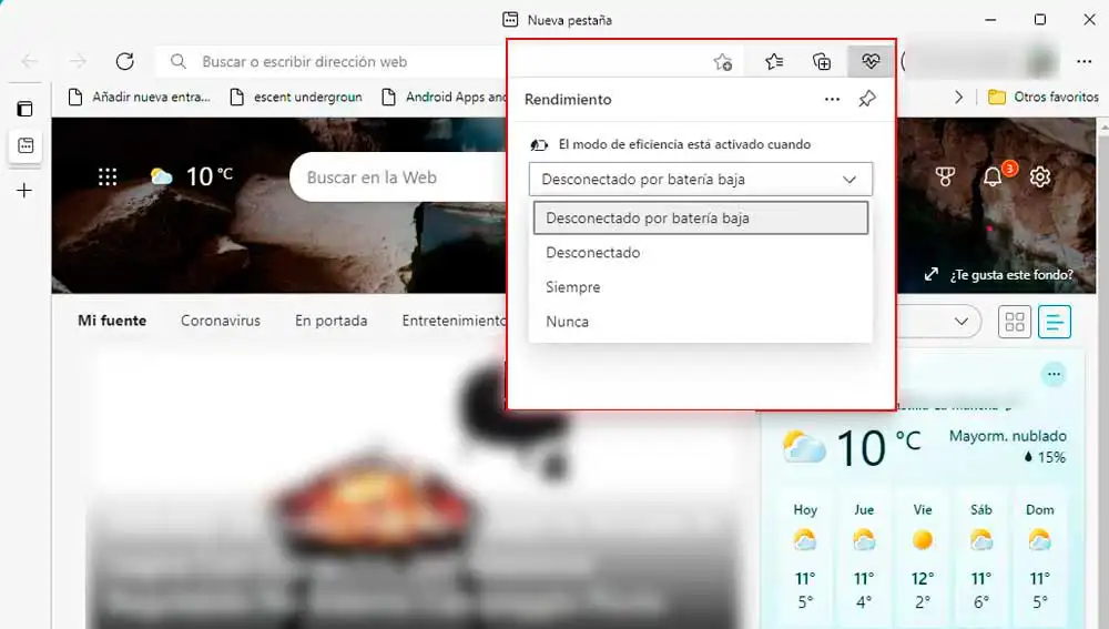 Activa y desactiva el modo eficiencia rápidamente