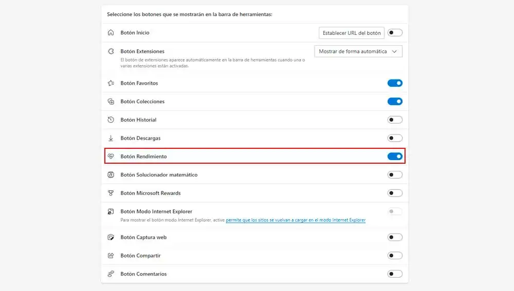 Activando el botón rendimiento Activando el botón rendimiento