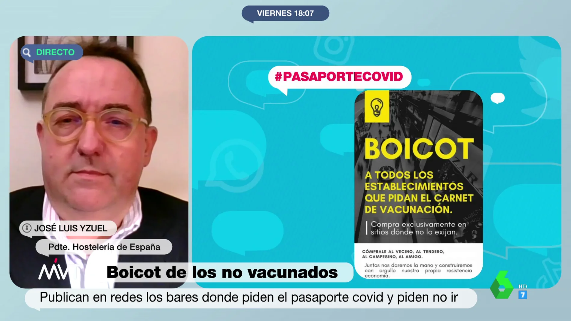 José Luis Yzuel (Hostelería de España) ve el pasaporte COVID "un mal menor": "Nos parece lamentable demonizar establecimientos"