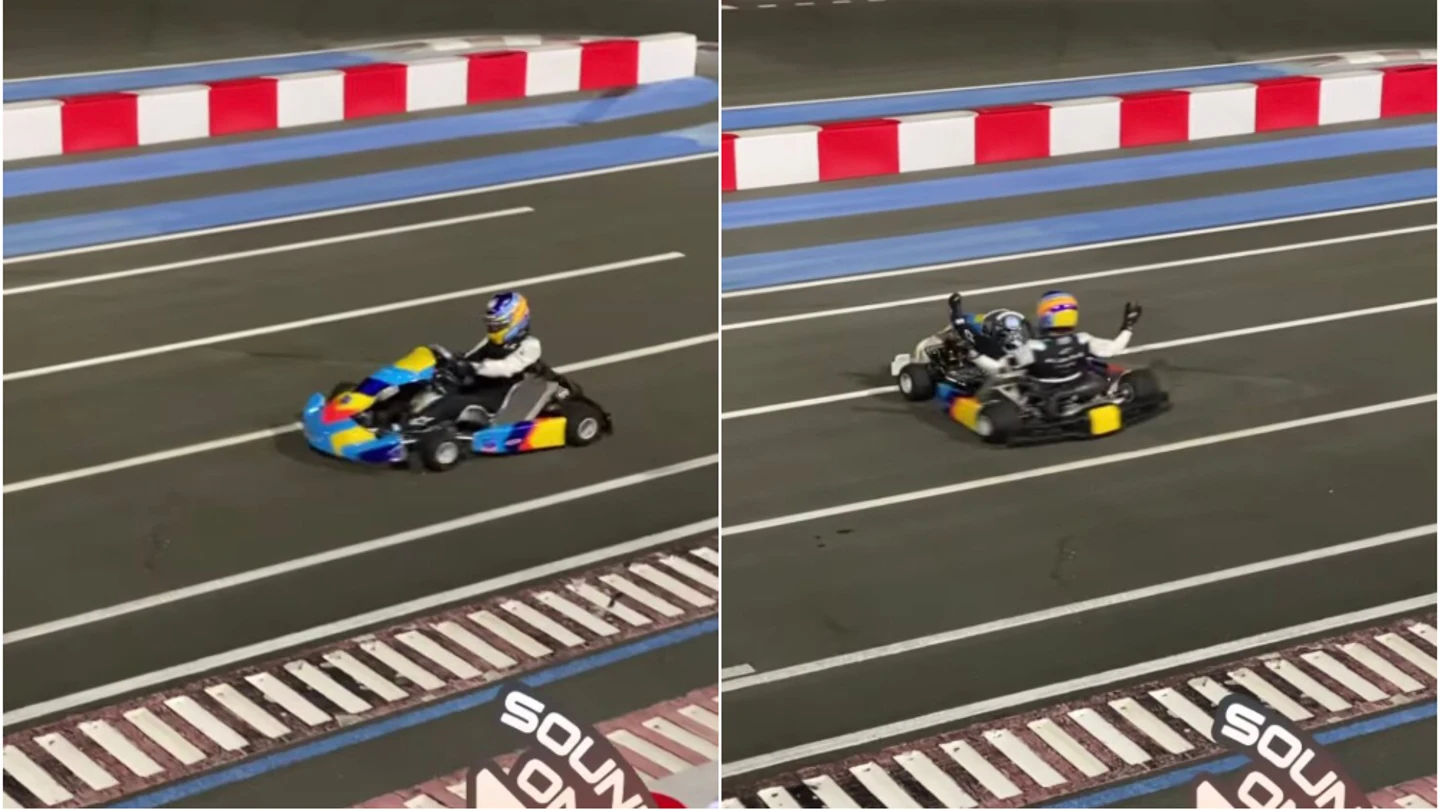 Fernando Alonso es puro espectáculo: 'show' brutal con un kart en Abu Dabi Fernando Alonso es puro espectáculo: 'show' brutal con un kart en Abu Dabi