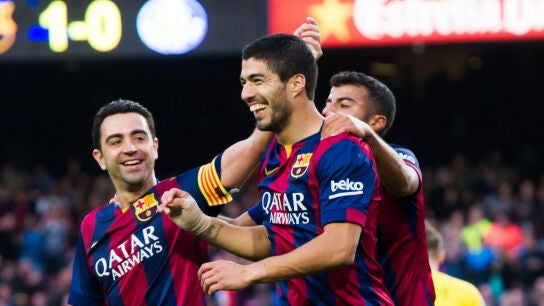 Xavi Hern&aacute;ndez, Luis Su&aacute;rez y Rafinha 