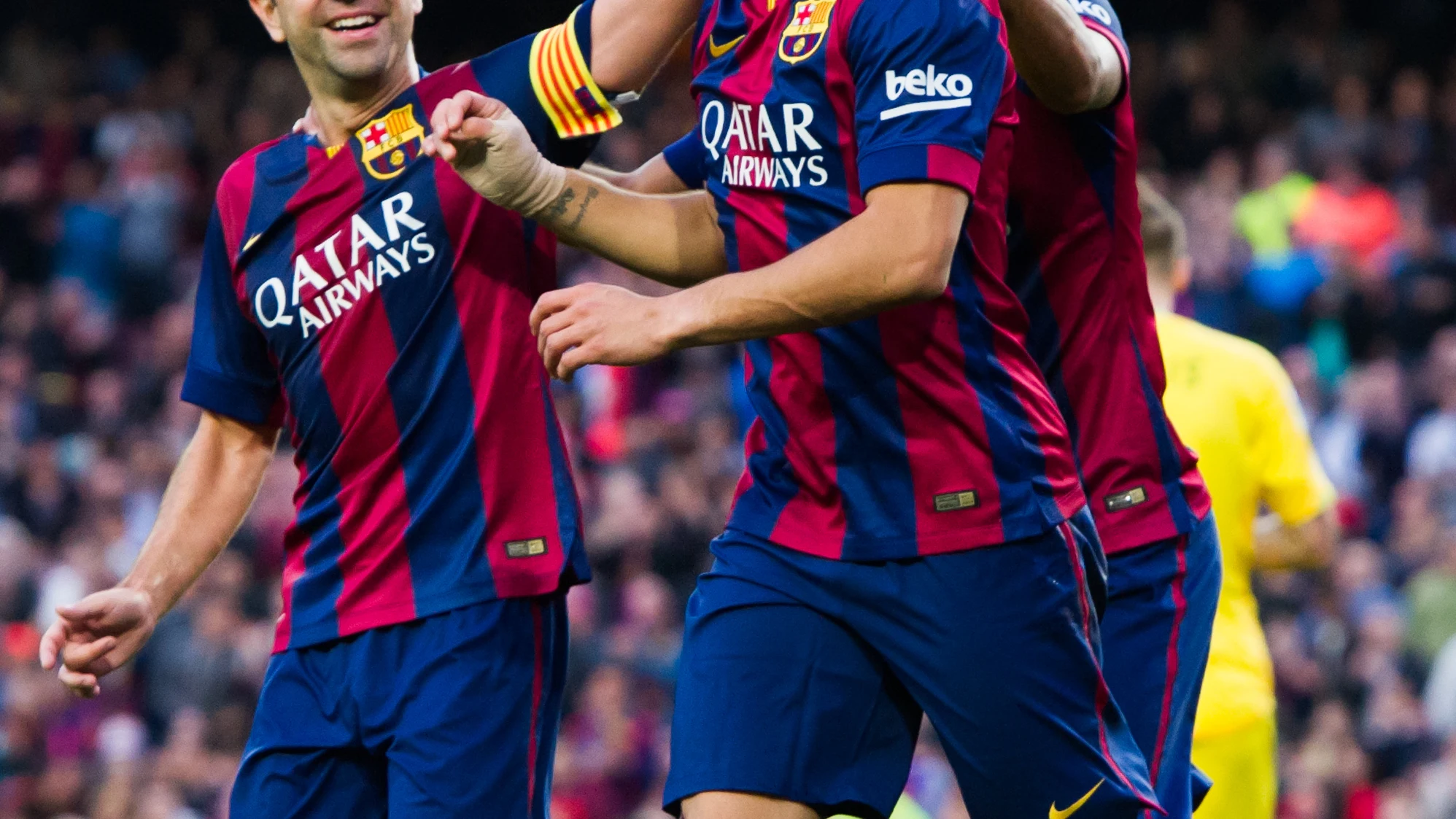 Xavi Hernández, Luis Suárez y Rafinha 