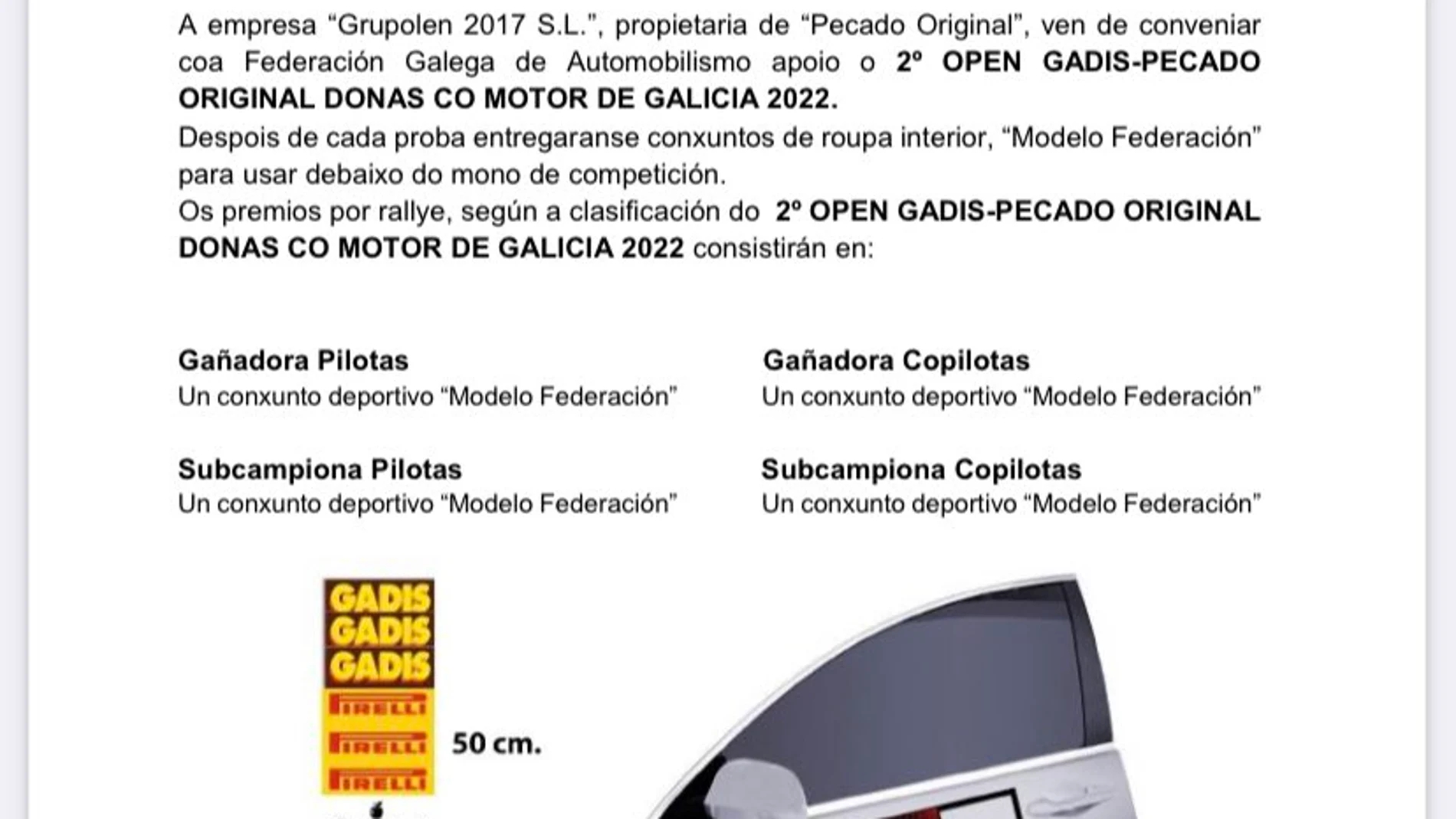 La federación gallega de automovilismo suspende una carrera que premiaba con ropa interior