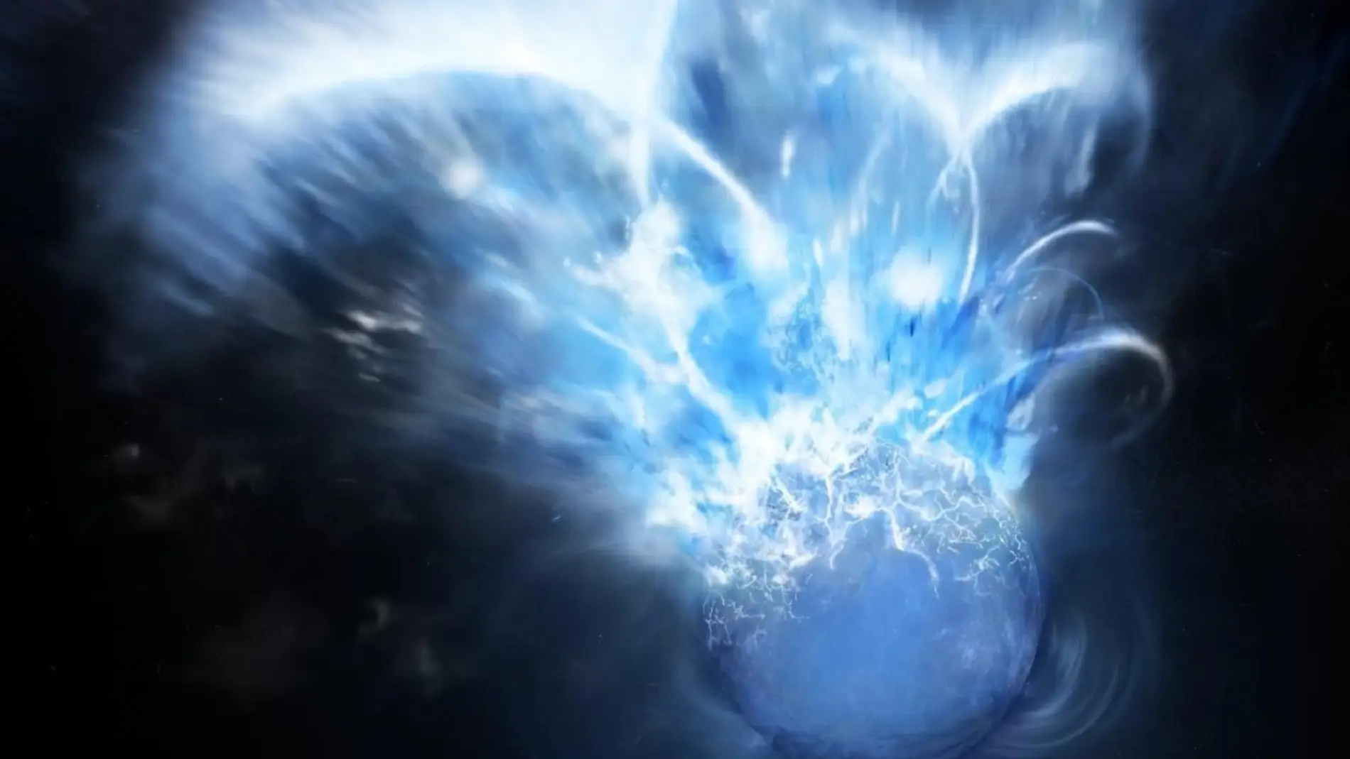 Recreación artística de la erupción de un magnetar