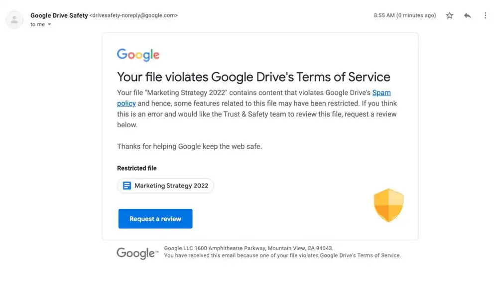 Google Drive nos avisará si violamos sus terminos 