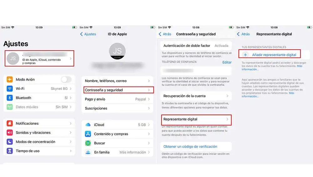 Designando representantes digital en Apple